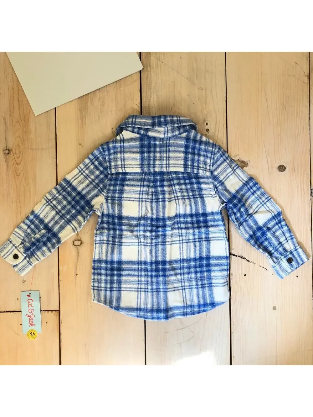Cat & Jack NWT Toddler Boy Blue White Plaid Flannel Button Down Shirt 2T